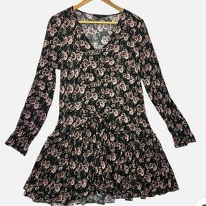 ALLSAINTS Alia Odile Dress Mini Ruffle Floral Print Retro Boho long sleeve